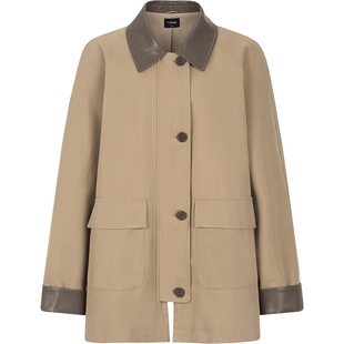 衣香丽影巴恩风撞色短外套女2025秋冬装新款卡其色翻领天丝棉风衣