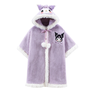 库洛米女童珊瑚绒睡袍冬季加厚法兰绒母女款2025新款可爱超萌睡衣