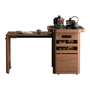 木小咖 春野实木小茶桌家用茶几茶桌可移动茶水柜边几带烧水茶台