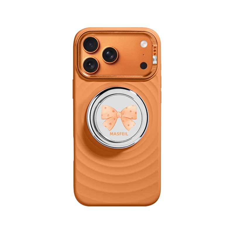 MASFEIL × 蝴蝶结适用iPhone17Promax手机壳新款磁吸带支架苹果17Pro全包保护套液态硅胶橙色Zo7高级感好看