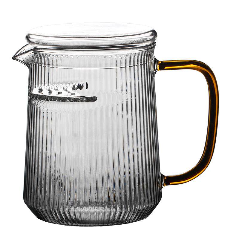 高硼硅耐热玻璃公道杯 耐高温条纹月牙杯茶漏一体分茶杯 无盖