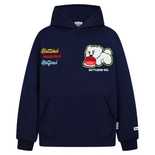 SREK美式心情小狗系列刺绣魔术连帽卫衣男女2025秋季情侣潮牌外套