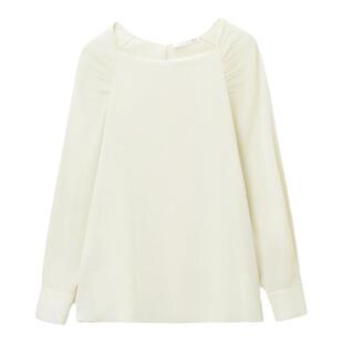 OVV春夏热卖女装20MM弹力双乔桑蚕丝肩部抽褶方领衬衫