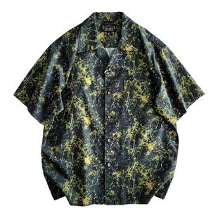 西里布夏季纯棉印花古巴领夏威夷短袖衬衫沙滩休闲度假咔叽复古