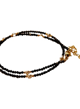 复古丝绒钻石黑尖晶珍珠项链手链