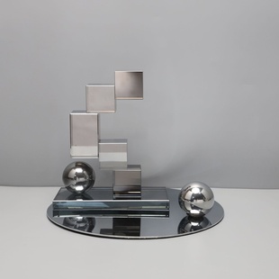 新品 现代简约轻奢几何水晶方块摆件客厅茶几样板间办公室桌面软