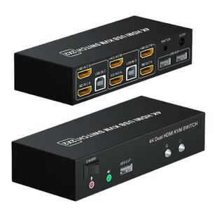 睿稳 kvm双屏切换器二进二出hdmi复制扩展屏4k高清切屏器一套鼠标键盘控制两台电脑共用两台显示器
