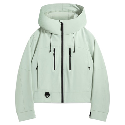 稻草人绿色单层冲锋衣女2025新款春秋户外短款小个子超好看外套男