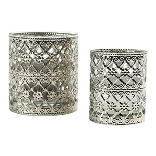 惊爆小夜灯摆件玻璃铁艺蜡台银色透明复古圣诞蜡烛杯创意玻璃烛台