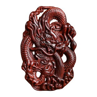 小叶紫檀木祥龙吊坠双面镂空雕刻木质手把件龙牌车挂件钥匙扣挂饰