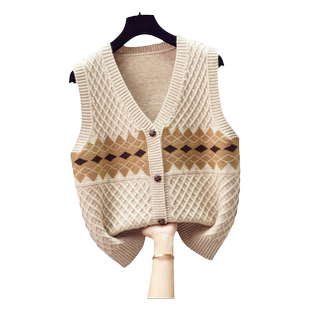 女士马甲春秋款外穿时尚针织2025新款开衫外套宽松毛线背心马夹