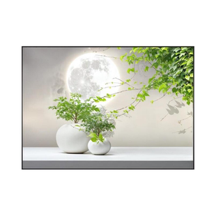 现代简约餐厅装饰画绿植饭桌墙画饭厅背景墙壁画横版高级清新挂画