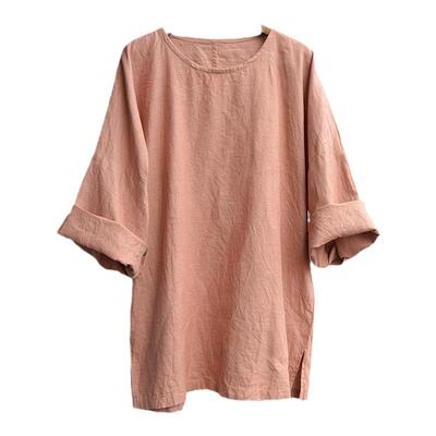 中性亚麻袖套衬衫休闲大码