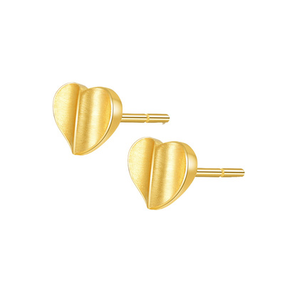 明牌珠宝黄金耳钉拉丝爱心