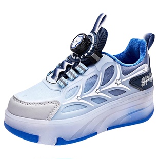 暴走轮滑鞋男童冬季加绒保暖棉鞋儿童四轮男孩发光带轮子溜冰鞋子