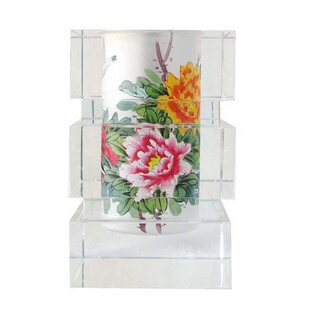 北京翠琦轩琮式水晶内画笔筒手绘牡丹花鸟手工工艺品收藏摆件