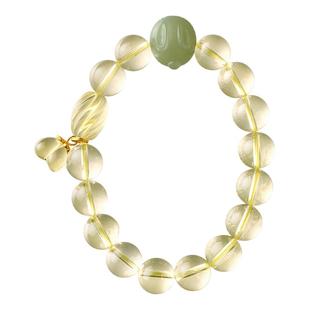 觉人天然冰透黄水晶手串桂花扭纹桶珠中秋和田玉兔手链[广寒仙子]