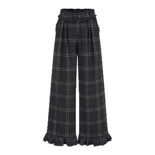 ORA GENESIS 2025秋季新款格纹羊毛长裤时尚复古宽松直筒休闲裤