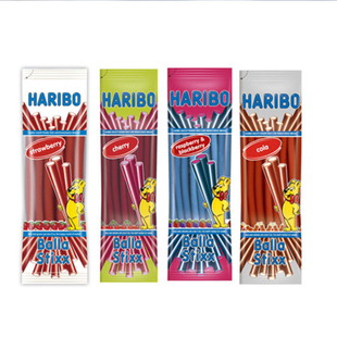 现货德国哈瑞宝Haribo酸爽草莓条樱桃软糖可乐蓝莓长条彩虹条夹心