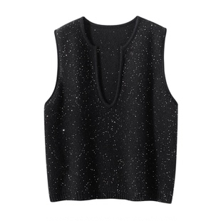 星河璀璨！秋冬新V领山羊绒马甲女宽松显瘦坎肩外穿针织打底背心