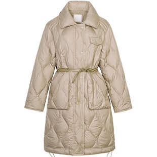 XG雪歌卡其色长袖鹅绒羽绒服时尚冬季新款中长款加厚保暖外套女装