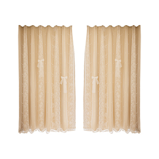 多巴胺法式全遮光窗帘小窗户田园风蕾丝双层免打孔卧室飘窗门帘