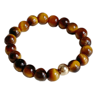 OkFineyard天然黄虎眼石戒指女招财旺财串珠食指环美拉德小众设计