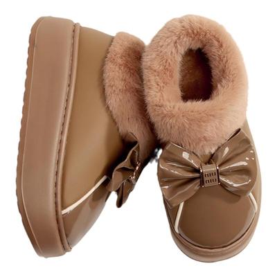 棉拖鞋女包跟新款皮面防水家居EVA底防滑保暖时尚蝴蝶结毛拖鞋冬