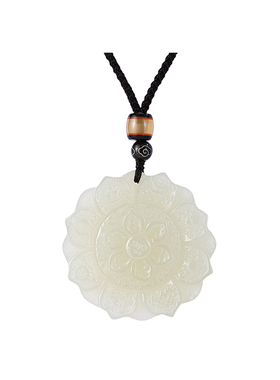 和田玉莲花牌挂件吊坠