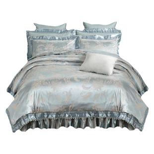 全棉夹棉加厚床笠欧式床罩四件套床裙款冬季结婚庆床品纯棉套件4