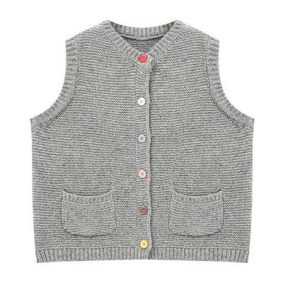 Basic House/百家好彩扣圆领针织马甲秋冬新款双口袋开衫背心女款