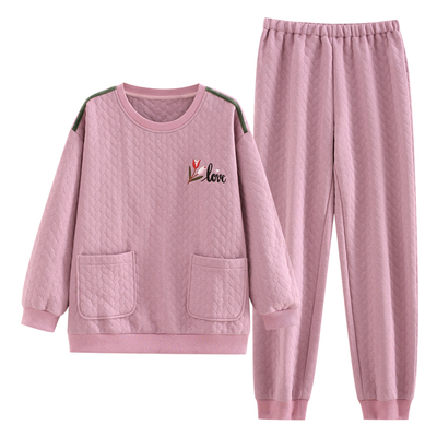 睡衣女秋冬纯棉加厚空气棉夹层