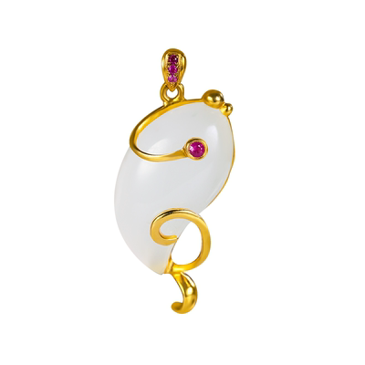 和合玉器和田玉18k金镶玉羊脂白玉连年有余玉石挂件鱼项链吊坠女