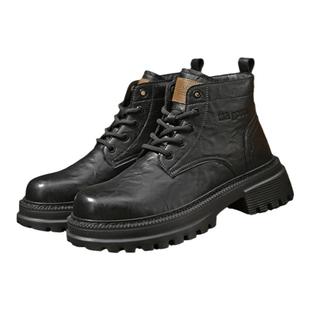 海澜之家马丁靴男2025新款冬季加绒英伦风黑色男士厚底机车工装靴