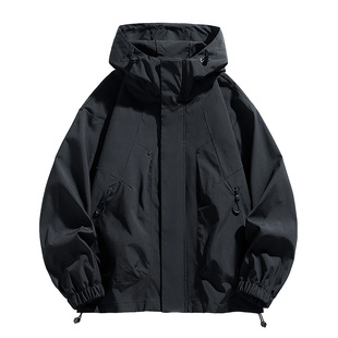 大码夹克男款春秋季胖子工装风宽松休闲外套男士加肥加大潮流连帽