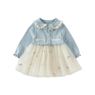 戴维贝拉儿童毛衣连衣裙2026女童新款春装裙子女宝宝网纱公主裙