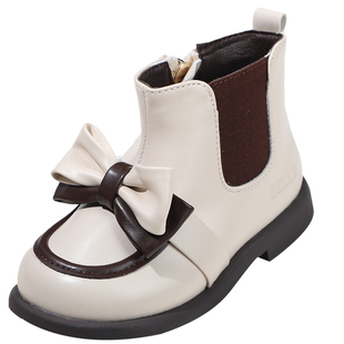 百丽童鞋女童时尚蝴蝶结短靴冬季保暖加绒马丁靴小女孩公主时装靴