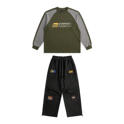 ROCKYROAD童装美式高街插肩袖圆领套头卫衣撞色字母印花设计T恤