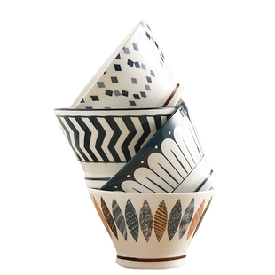 陶瓷吃饭碗家用2026新款日式斗笠碗5寸米饭碗单个复古条纹高脚碗