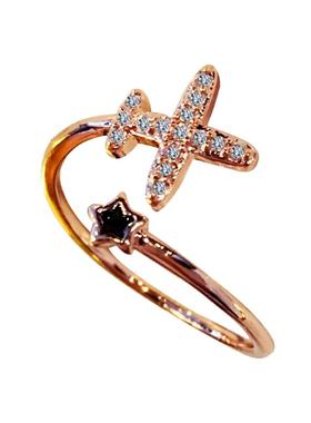 可调大小镶钻飞机戒指女日韩潮