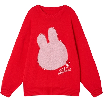 URLAZH/有兰红色宽松毛衣