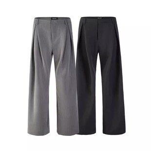 190高个子加长立体A字廓形双层褶弯刀西裤宽松微喇cleanfit长裤