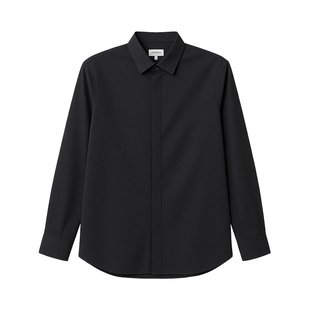 JODOLL乔顿男装长袖衬衫26年春商务修身不易褶皱暗门襟扣黑色衬衣