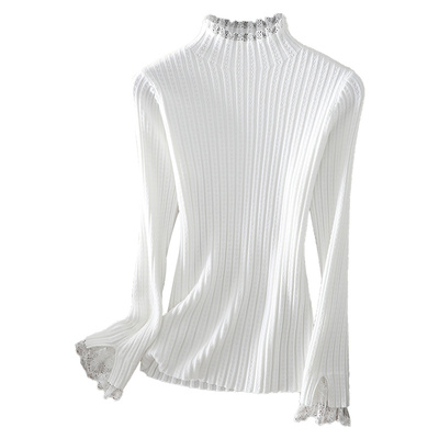 半高领蕾丝拼接针织毛衣