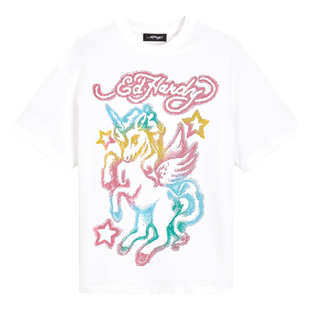 Ed Hardy埃德哈迪秋季新款Y2K彩虹独角兽烫钻印花短袖T恤