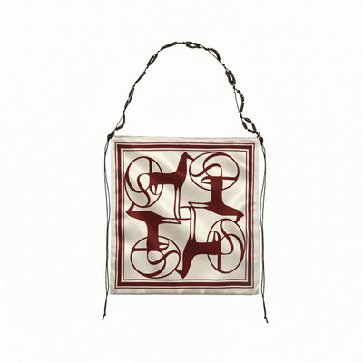 cremesu缎面印花方包斜挎百搭