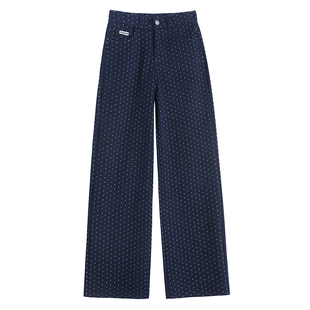 波点阔腿裤女秋冬季显瘦窄版黑色裤子2025新款加绒休闲毛呢直筒裤