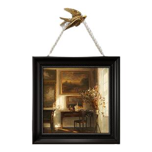 法式中古风客厅装饰画法式复古花卉餐厅玄关挂画轻奢高级感壁画