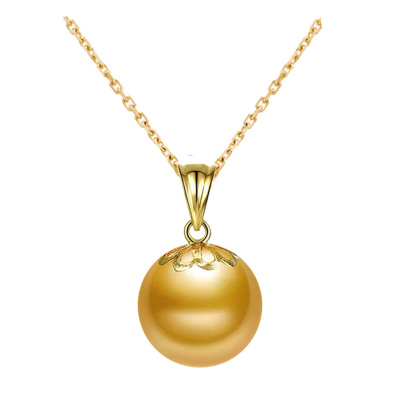 18k金Au750彩金珍珠项链吊坠单颗单坠女玫瑰金扣头不含链南洋金珠