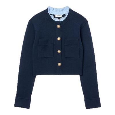 SANDRO女装法式花边领针织开衫